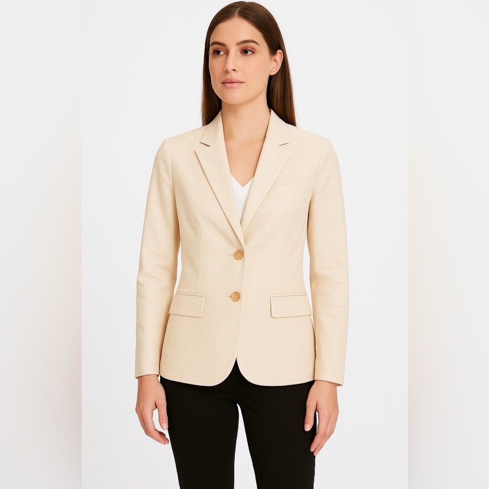 The Limited Women Beige Linen Cotton Blazer Classic Two Button Tailored Style XS